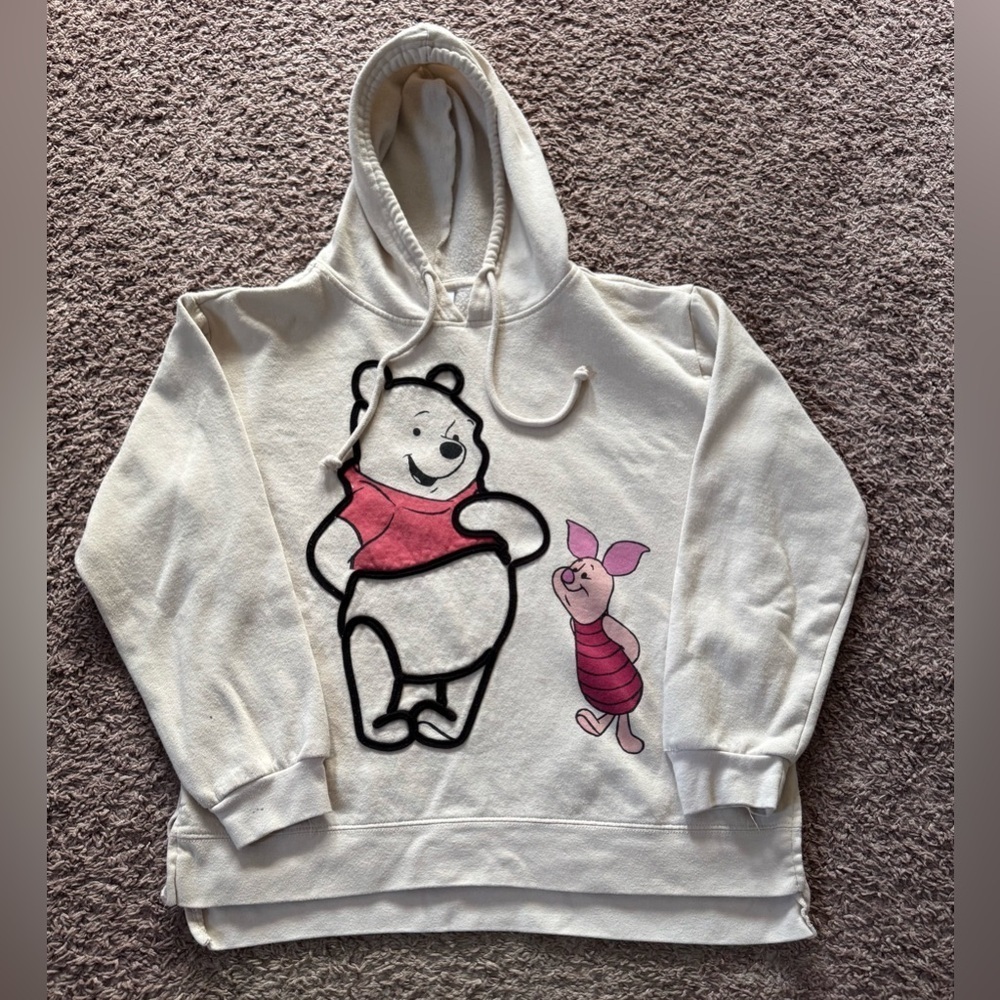 Winnie The Pooh Hoodie Womens Large Ivory Fleece Piglet Hooded Sweatshirt